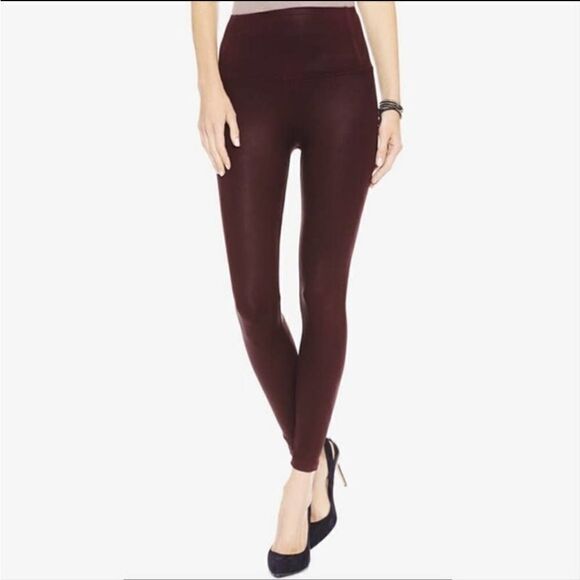 David Lerner High Waist Burgundy Coated Leggings Sz S - Picture 1 of 10